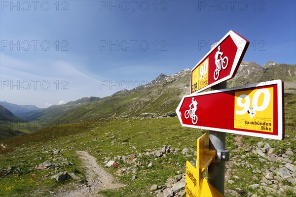 Signpost showing a bike route in Gletschtaelli