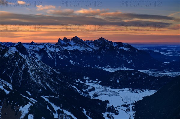 Peaks of the Tannheim Mountains at sunset