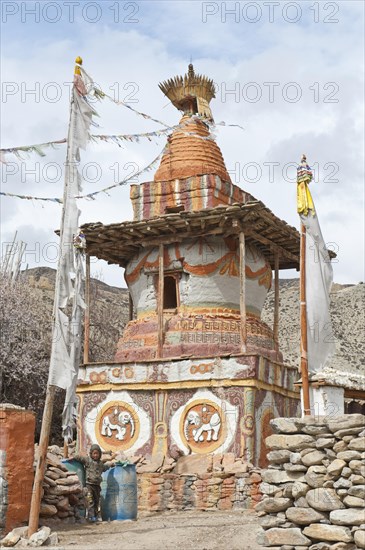 Colourfully decorated Buddhist stupa