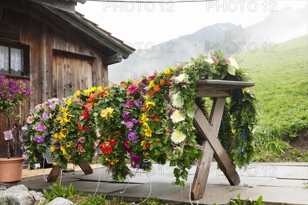 Floral arrangements for the cows during the Almabtrieb cattle drive