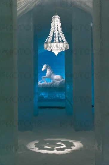 Hallway with a chandelier made of ice