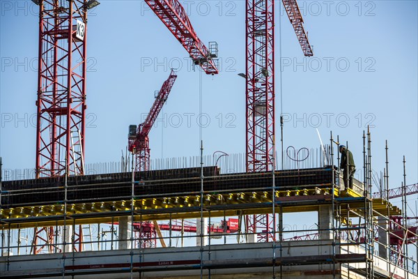 Construction cranes at a construction site