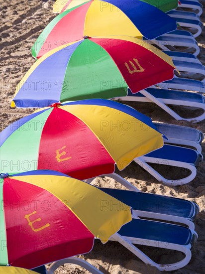 Colourful umbrellas on the beach of Rodney Bay