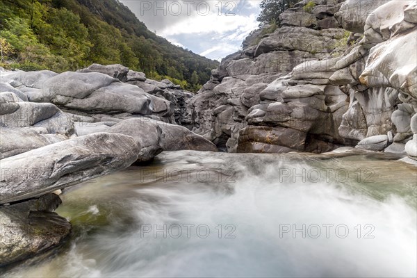 Granite rock formations in the Maggia river in the Maggia Valley