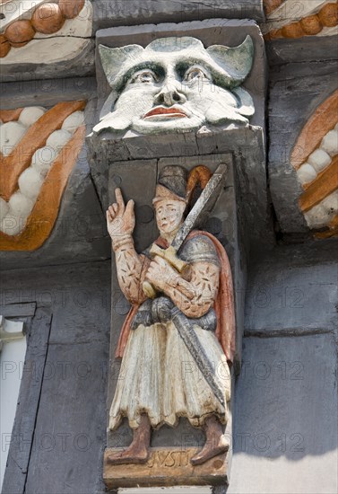 Ornately carved architectural detail of Stiftsherrenhaus building