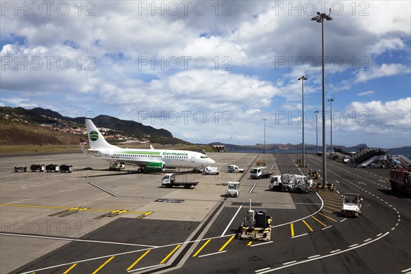 Aircraft of the Germania Airlines on the runway