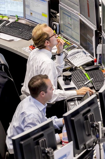 Stockbrokers on the trading floor of the Frankfurt Stock Exchange