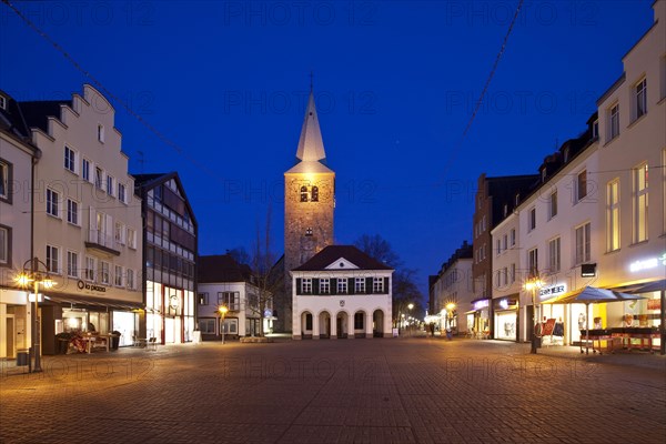 The old town hall and St. Agatha Church at twilight