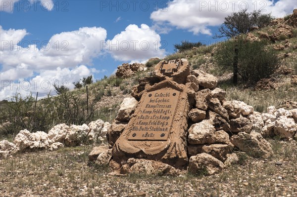 Plaque commemorating combat action from the colonial period between the former German colonial force and freedom fighters in 1905