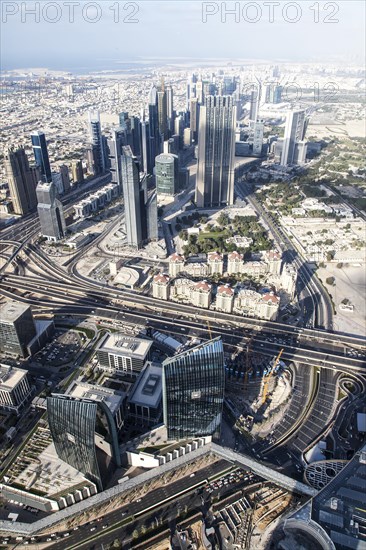 View from the Burj Khalifa on skyscrapers on Sheikh Zayed Road