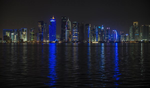 Night scene of the skyline of Doha with Al Bidda Tower