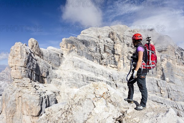 Climber on the Via Ferrata Giuseppe di Olivieri