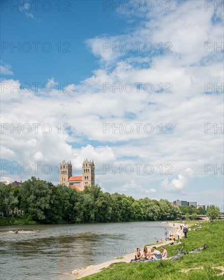 Parish church of St. Maximilian with Isar river