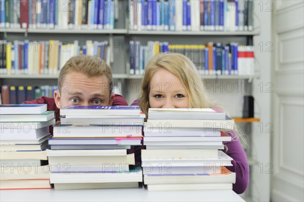 Students studying in the departmental library of the University of Hohenheim in Schloss Hohenheim Palace
