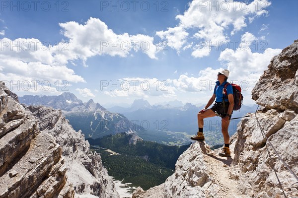 Climber descending from Monte Cristallo on the Via ferrata Ivano Dibona
