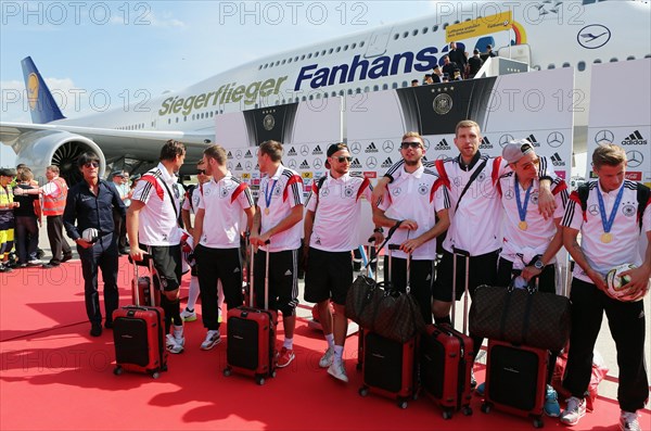 Arrival of the German national team after their victory at the FIFA World Cup 2014 at Tegel