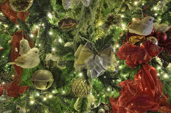 Christmas tree decorations on a Christmas tree