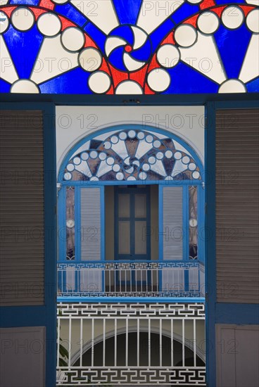 Ornaments above the balcony of a restored building