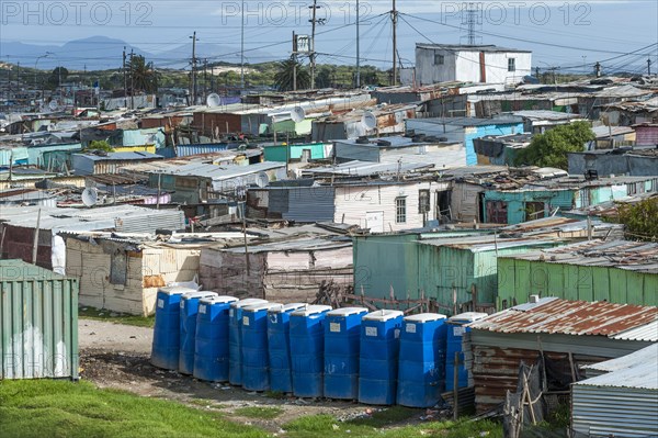 A row of public toilets in Khayelitsha township