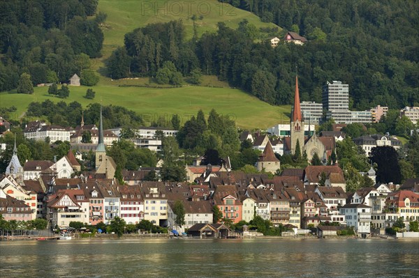 Lower Town historic centre with Zytturm tower and the Church of St Michael