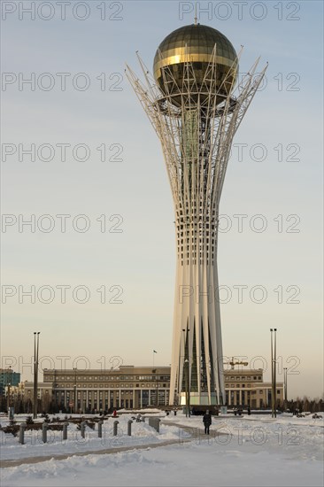 Bayterek tower in winter