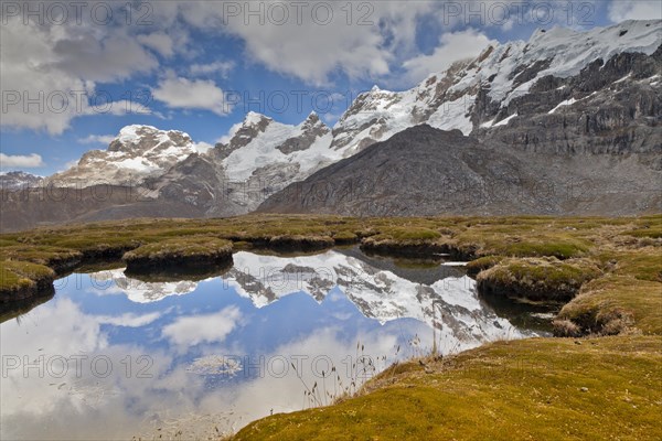 Mountain landscape of the Cordillera Huayhuash with reflection