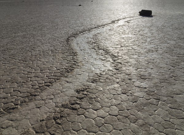 Track created by one of the mysterious moving rocks at the 'Racetrack'