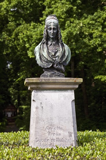 Bust of Annette von Droste-Hulshoff in the gardens of Burg Hulshoff Castle