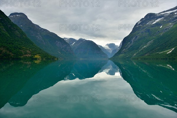 View across Loen Lake towards Kjenndalsbreen Glacier