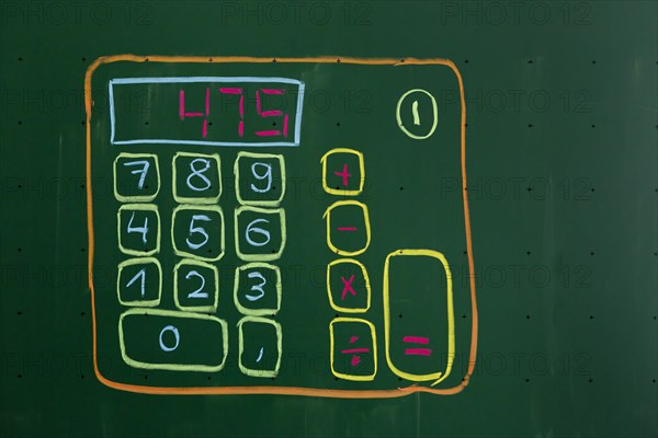 Calculator drawn with chalk on a blackboard