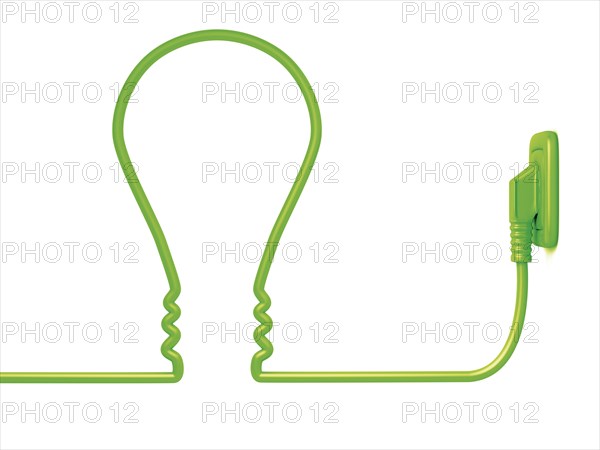 Green power cable in the shape of a light bulb