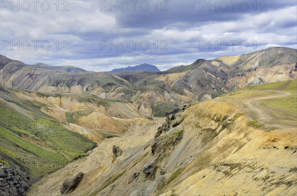 View from Brennisteinsalda Mountain towards the surrounding colourful mountains