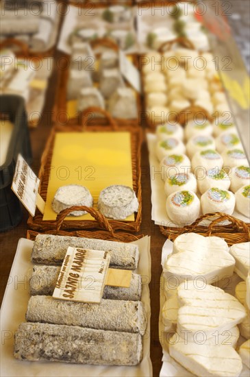 Goat soft cheese on a market stall