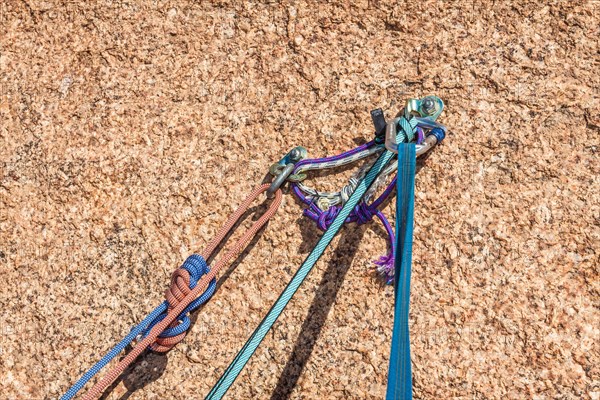 Belay safety point for climbing in granite Spitzkoppe area