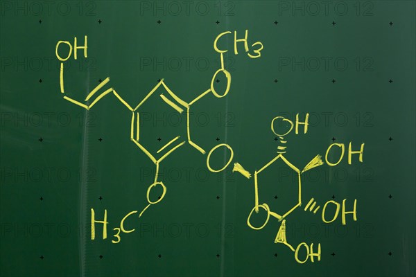 Chemical formula written with chalk on a blackboard