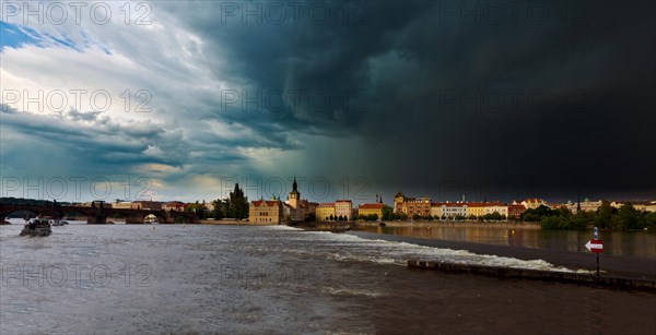 Vltava River during a thunderstorm and rain