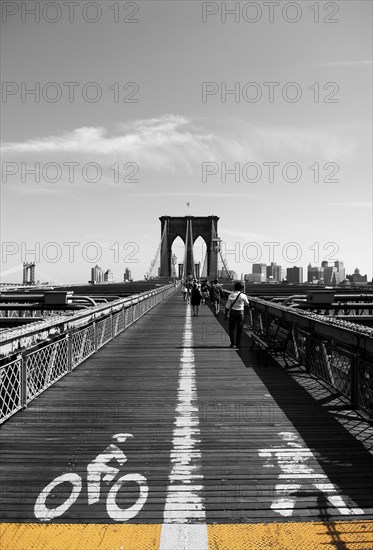 Brooklyn Bridge with markings for pedestrians and cyclists