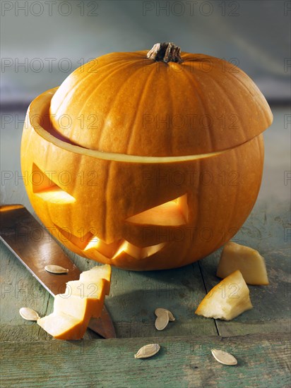 Halloween pumpkin with carved face