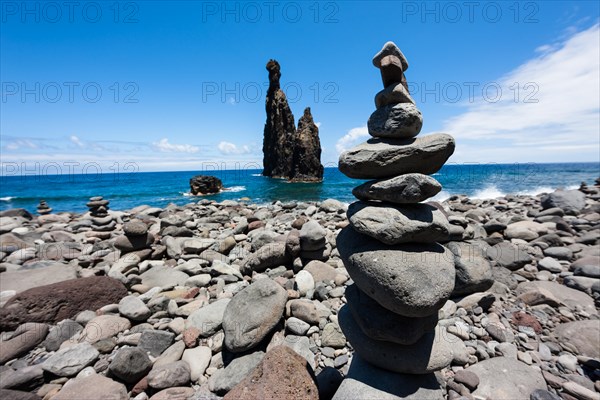 Cairns built as good luck charms at the Ilheus da Rib rock formation