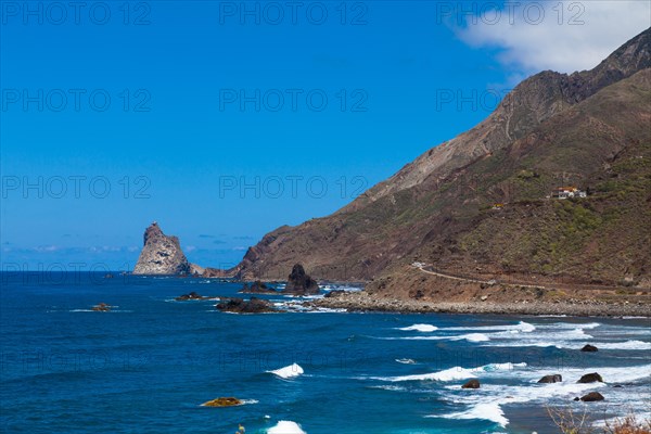 Cliffs in the Anaga Mountains with the Playa de Roque de las Bodegas beach