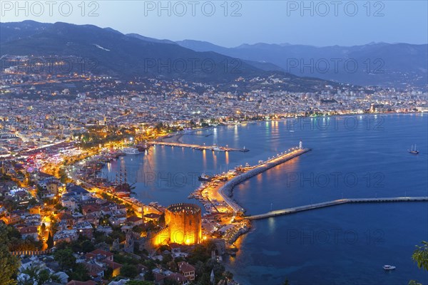 Historic town centre of Alanya with the port and Kizil Kule or Red Tower