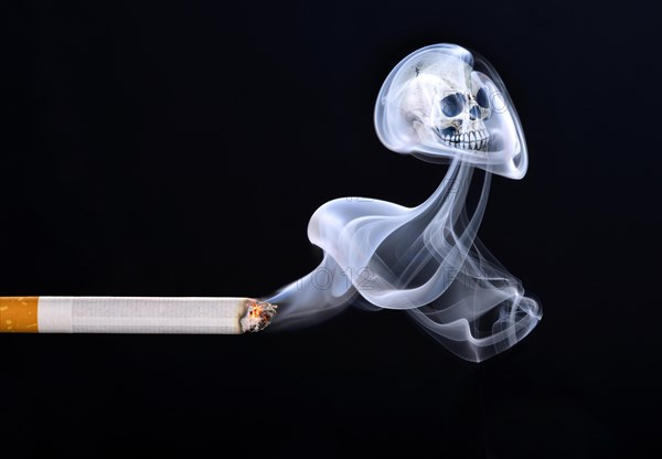 Cigarette with smoke and a skull