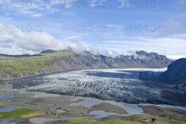 Aerial view of the glacier tongue of Skaftafellsjoekull Glacier