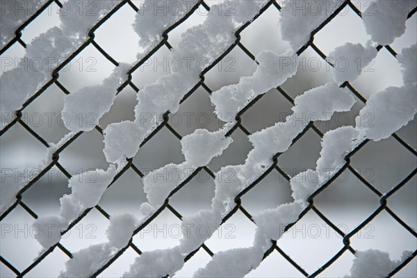 Snow on a chain link fence