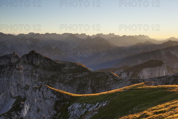 Dalfazer Joch ridge from Mount Hochiss in the Rofan massif