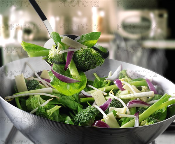 Chinese stir fry vegetables in a wok