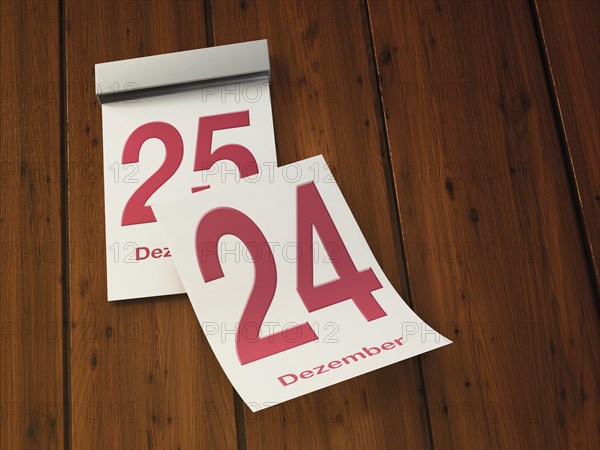 Tear-off calendar with 24th and 25th of december