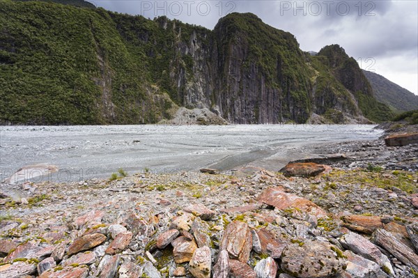 Glacial valley with abraded mountain edges of the Fox Glacier