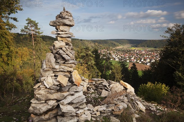 View past a cairn towards Dietfurt from Hirschblick lookout