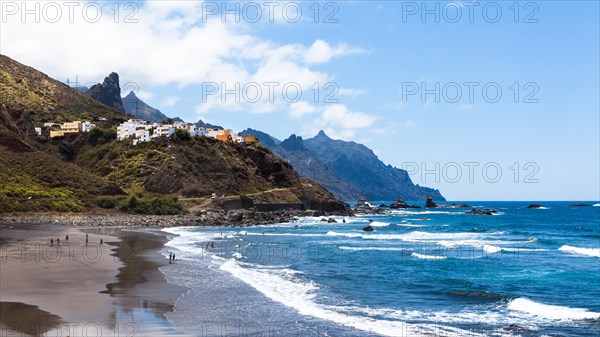 Cliffs in the Anaga Mountains with the Playa de Roque de las Bodegas beach